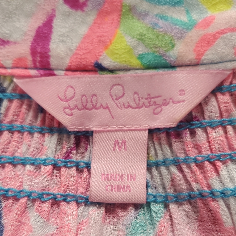 Lilly Pulitzer Relaxed Pink and Blue Pleated Blouse - Picture 3 of 4